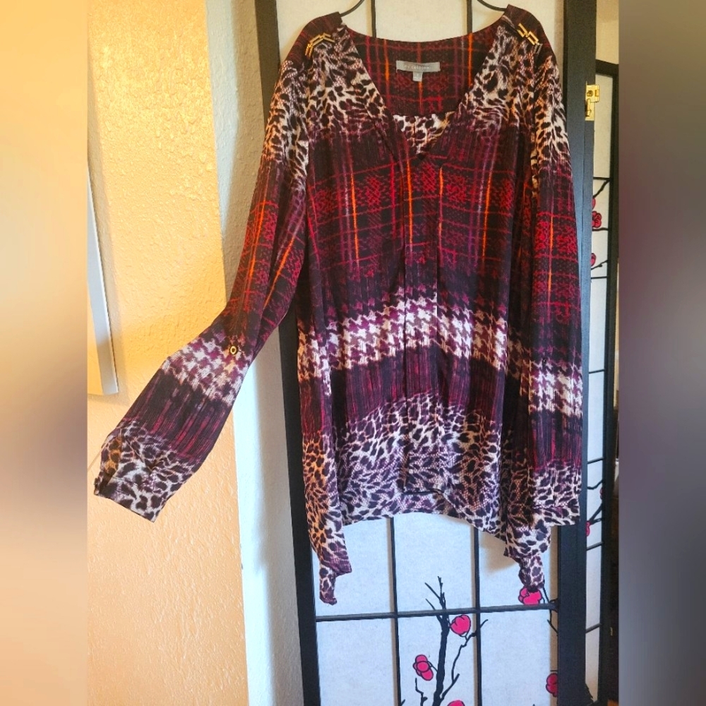 (Ships Free!) Women's Plaid and Animal Print Top